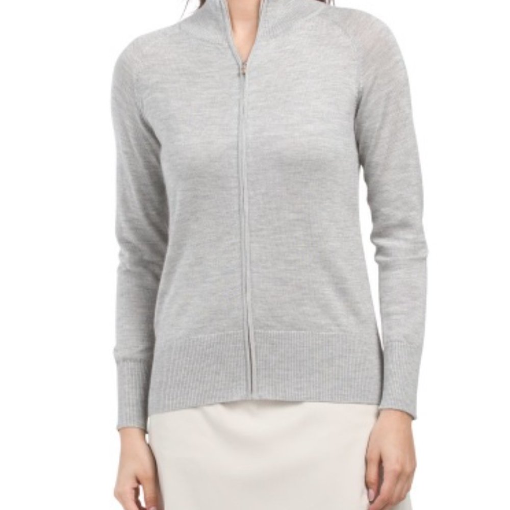 Peter Millar cashmere full-zip cardigan in "fog" gray